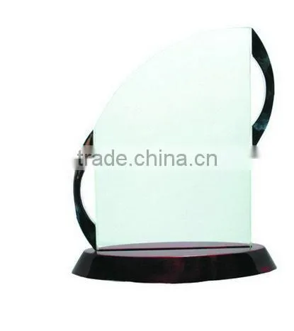 High Quality Mounted On a Wooden Base Glass Trophy for wooden Base For Trophy JKC-0001