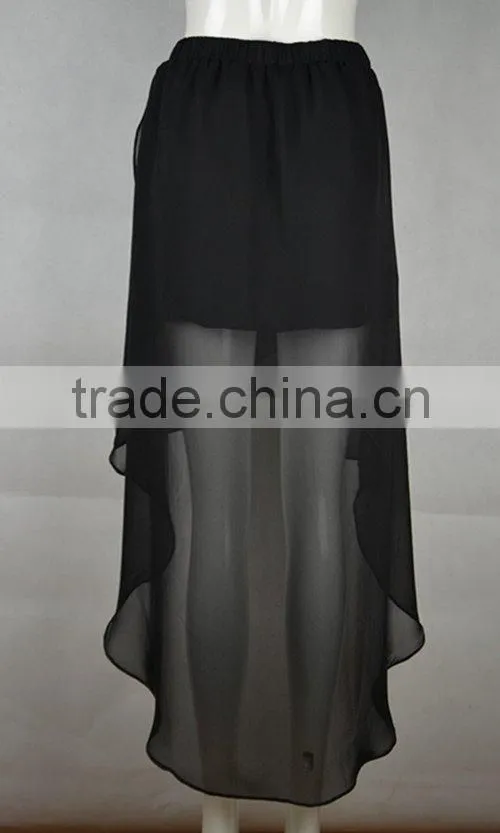 hot selling plain black skirt casual chiffon skirt short front and long back skirts