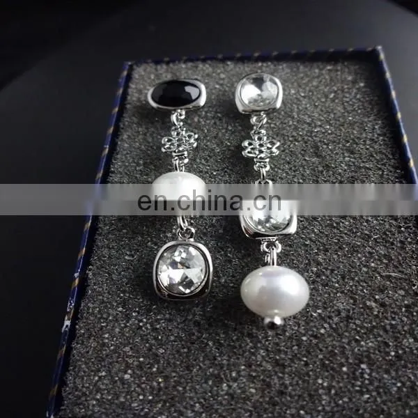 Asymmetry glass crystal pearl chandelier earrings bridesmaid earrings