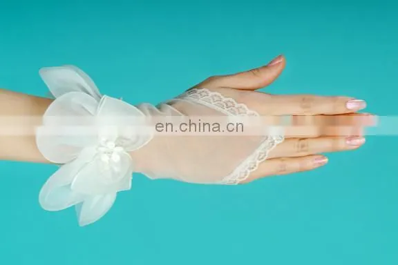 Real Pictures SHMY-V004 Ivory Organza Bowknot Bridal Gloves
