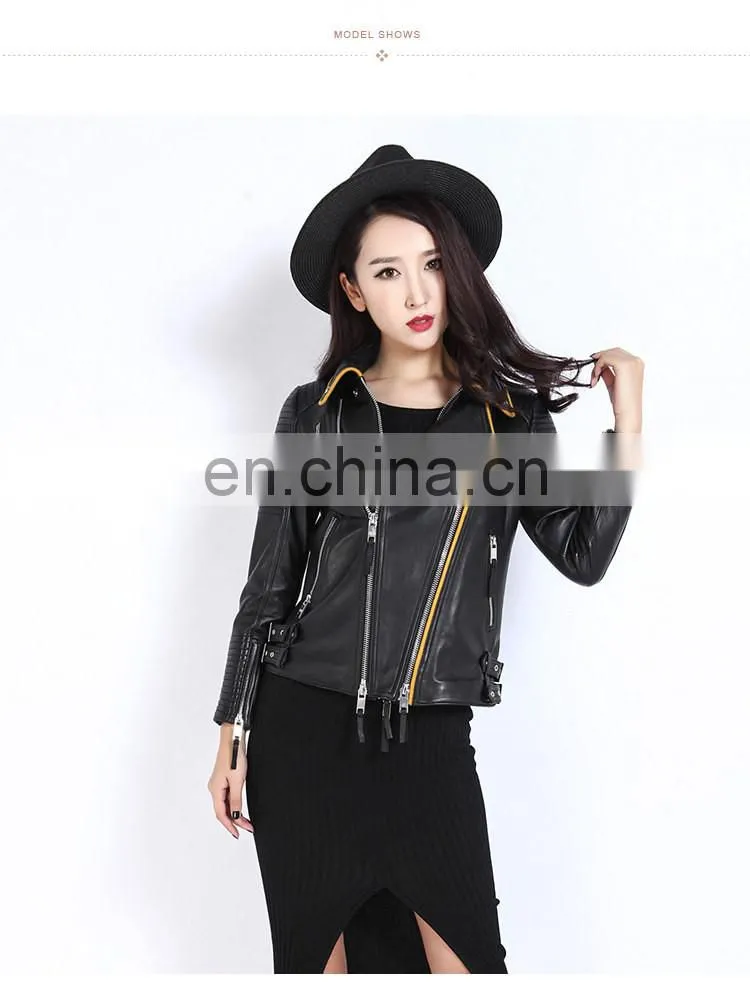 2017 Wholesale Women Real Leather Coat Lady Spring Overcoat