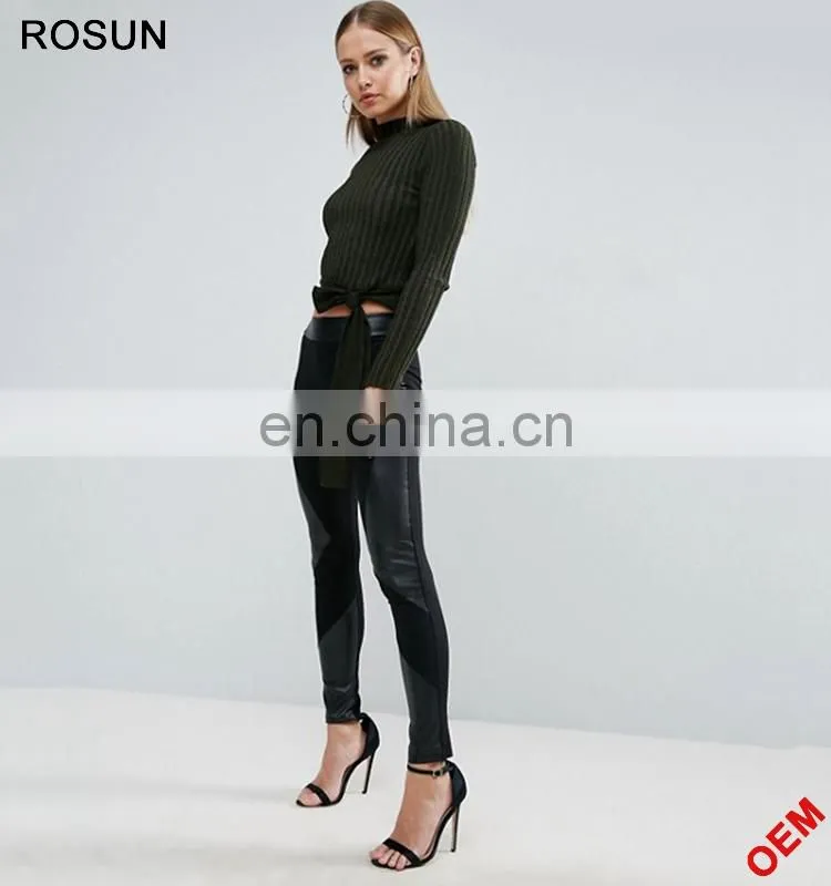 Rosun Newest Designs Collection Turtleneck Tie Waist Partten Ribbed Knit Jumper
