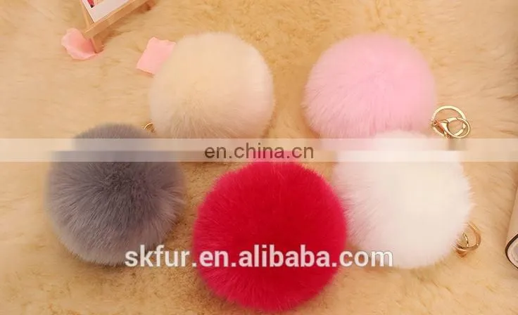 Handmade colorful fake fur pom poms keychain