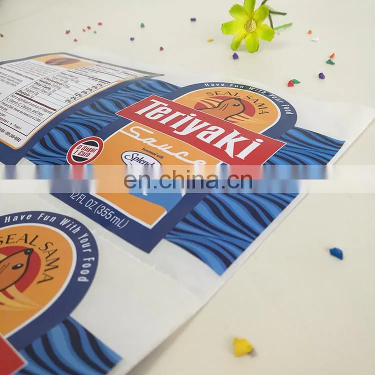 Hot sale PVC food sticker custom shape waterproof sticker with logo printed for sauce bottle