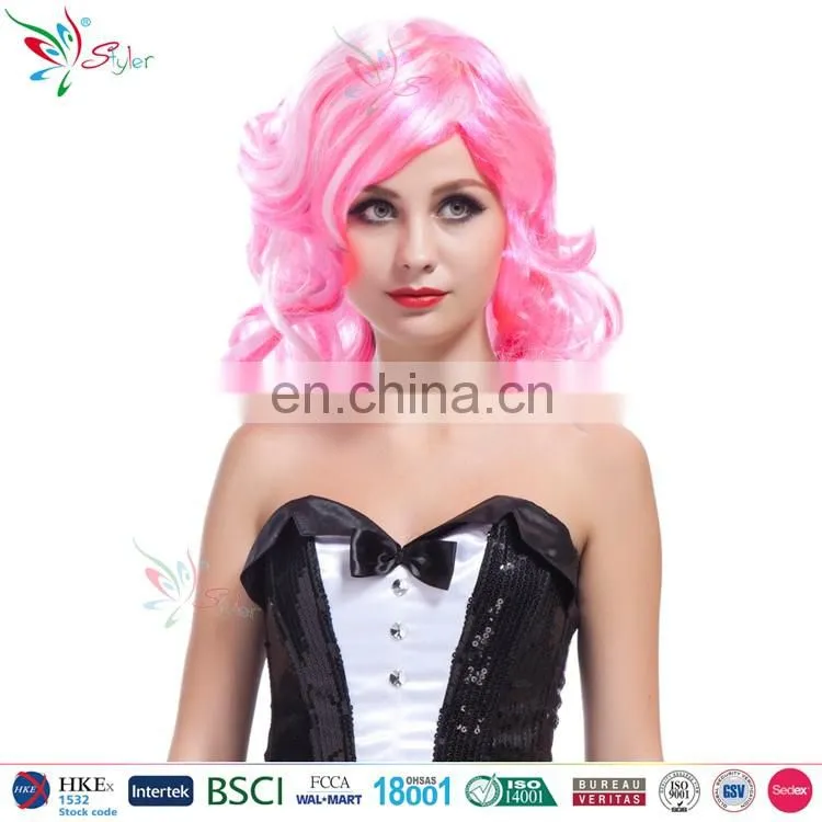 2016 cheap synthetic wigs halloween women blue pink ombre wig