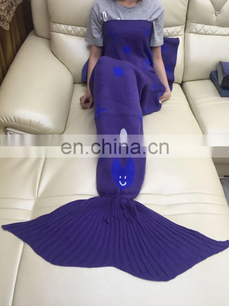 New arrival warm soft sofa blanket knitted mermaid tail blanket