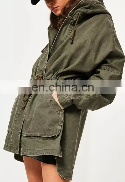 Better Quality 100% cotton amry green plan parka coat women parka jacket