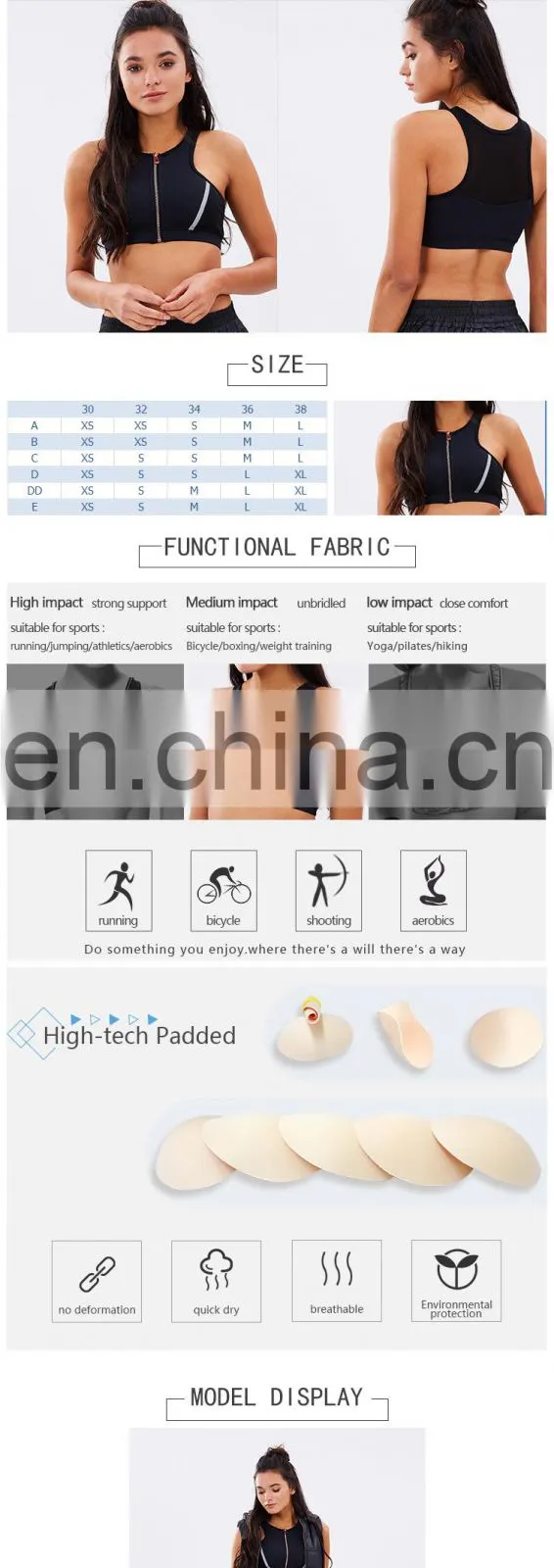 highly stretchy movable cup polyester yoga ladies top sports wear plus size stylish sexy bra with texting fabric