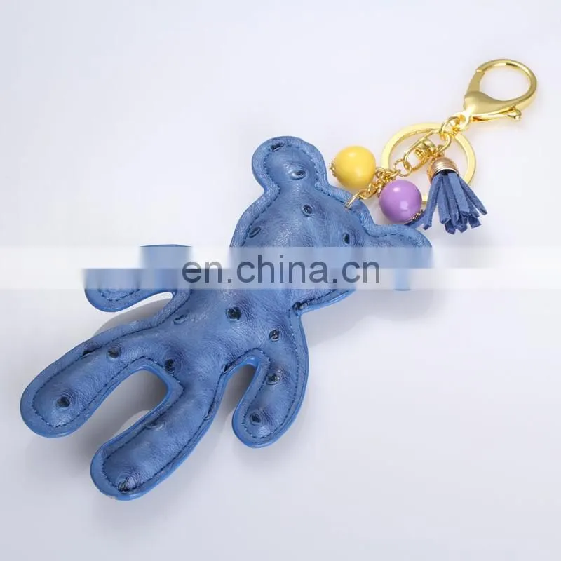 Bear shaped Leather Keychain with hook for bag, bear tassel handbag keyring,bag pendant