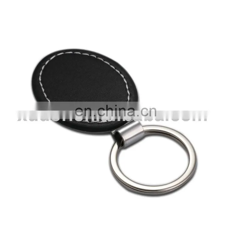 Oval Blank Tag Keychain Metal black leather Keyring for Making Logo