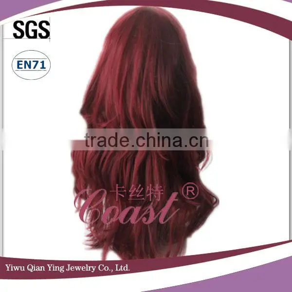 cheap long big curly burgundy synthetic hair party wigs