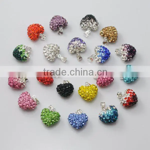 Low price Shamballa Necklace Wholesale Heart Shape New Arrival Crystal Clay Shamballa With Silver Chains Necklace