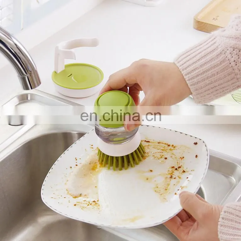 Kitchen cleaning tools silicone handle cleaning brush soap dispenser dishwashing brush