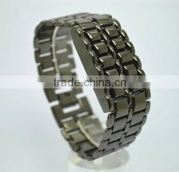 Lava style metal suit blue lights analog led digital watch