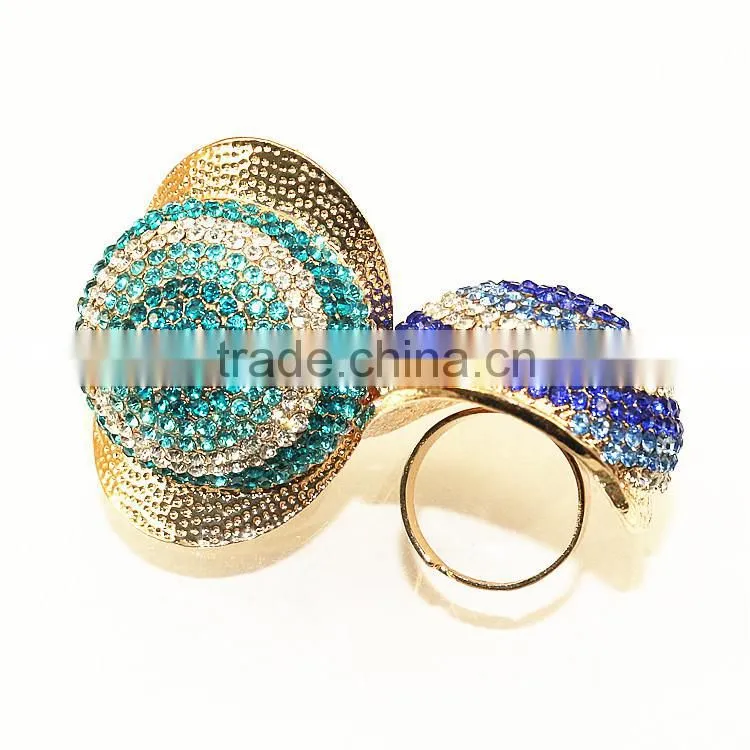 Colorful crystal paved butterfly nice design bow tie shape addustable ring