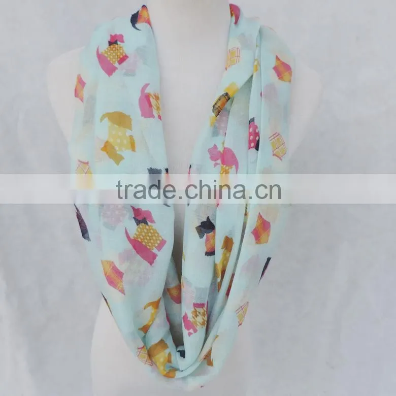 Newest Style Colorful Cute Animal Dog Printed Polyester Voile Round Infinity Scarf