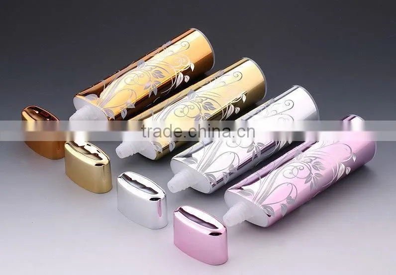 plastic packaging oval cosmetic make up bb cream tube silvery cap
