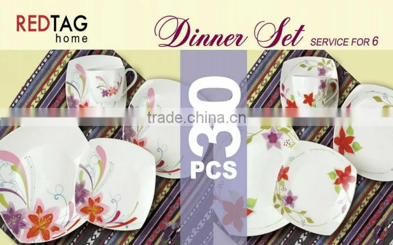 hotsale new bone china 30pcs square shape dinner set for homeware,kitchenware