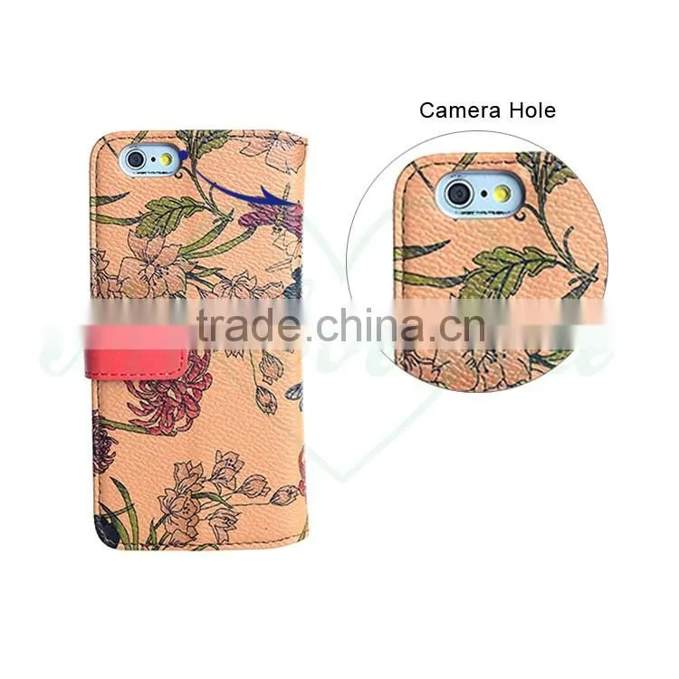 Customize Printed Flower Wallet Phone Case for iPhone 6S