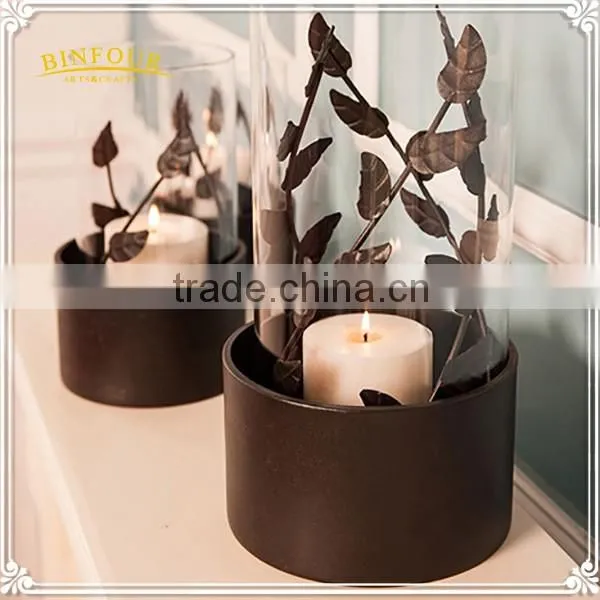 Vintage round iron glass candle holder for indoor table decoration