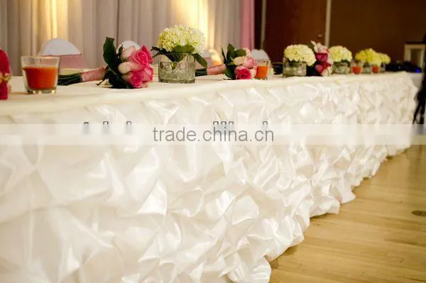 Luxury satin ruffled table skirting style,table skirting for wedding