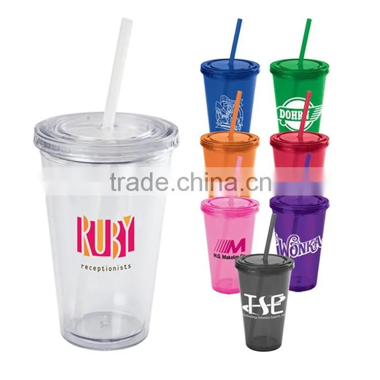 Wholesale Price Joyshaker Paper Insert Plastic Cup, 450ml Double Wall Sipper Drink Cup