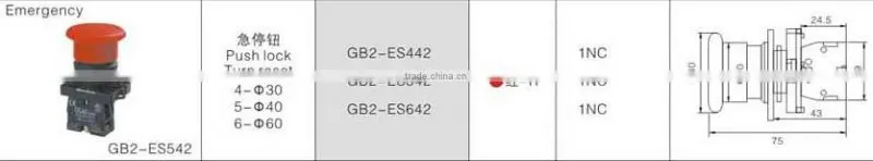 GB2-ES542 CNGAD red 40mm emergency stop button switch