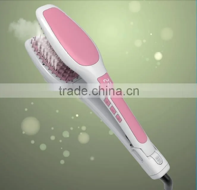 New Arrival Profeesional Electric Hot Air Brush Digital LCD Brush Steam Hair Straightener