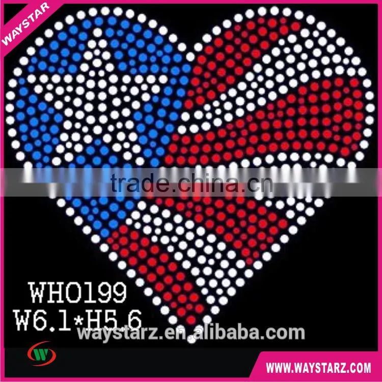 Heart American Flag Rhinestones Designs Templates Transfers