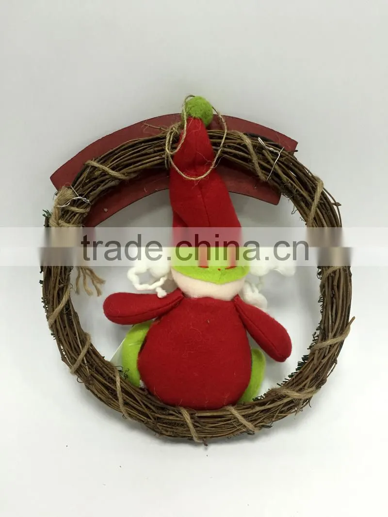 CHRISTMAS DECORATION HANGING RATTAN HOOP SANTA