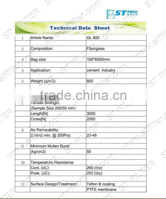 fiberglass filter bag for cemment industry,Dia160*5600mm
