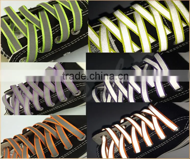 MOQ 100 pairs light reflective shoelaces under UV blacklight