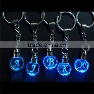 Wholesale 3d laser engraved cube crystal led keychain/key rings/keyholder for promotion gift