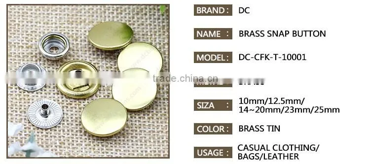 Chinese Button Factory Metal Color Brass Tin Button Ring Snap Button for Coat and Jacket