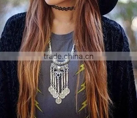 Wholesale Boho Antique African Statement Coin Long Tassel Pendants luxury necklace