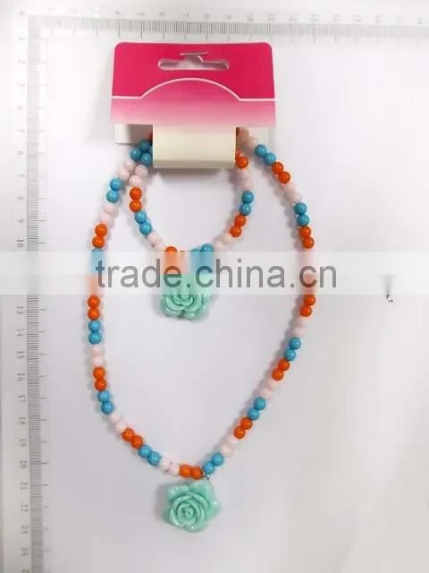 Lovely children multicolor beaded necklace bracelet set with cartoon images pendant