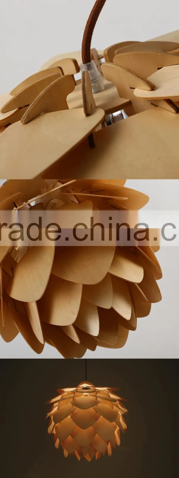 Modern Artichoke Lighting Crimean Pine Cone Wooden Pendant Lamp 403P-B01/02/03