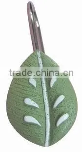 plant design shower curtain with12 pcs decorative resin hooks
