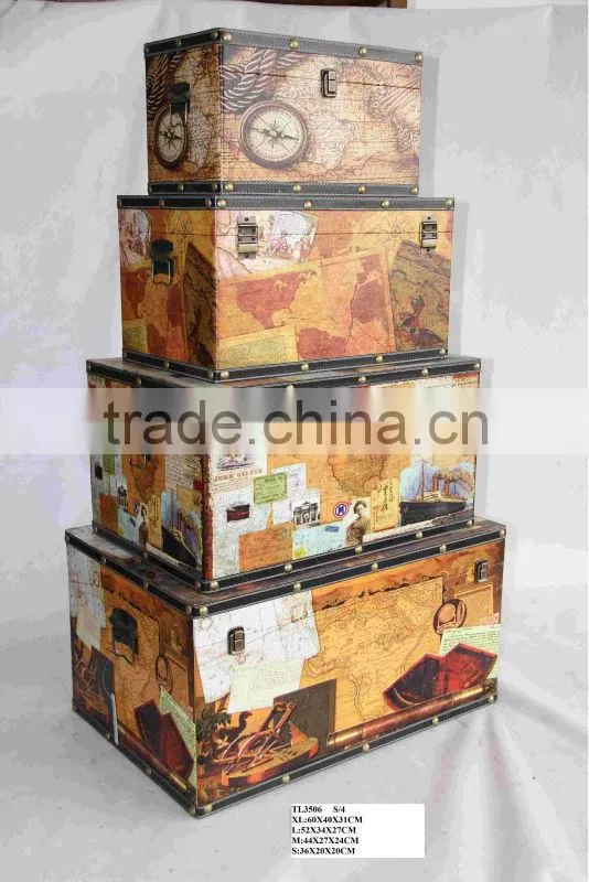 Vintage Decorative Wooden Storage Trunk Box