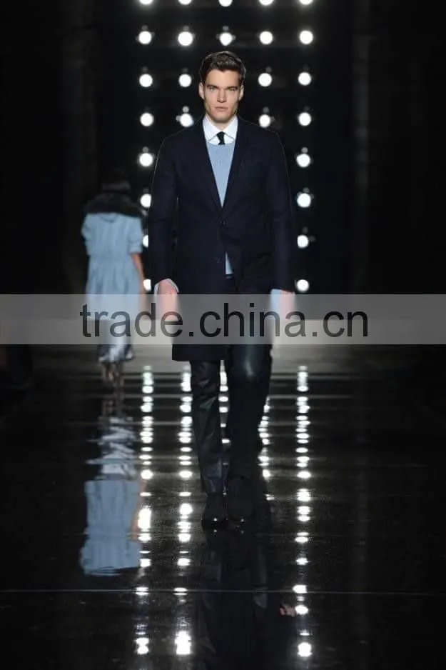 Hot Style Navy Blue Custom Made Slim Fit Mens Long Coat