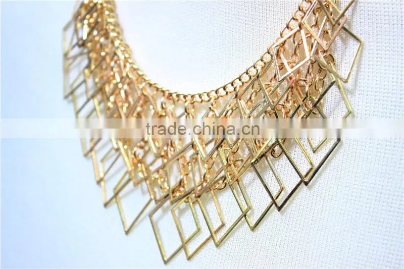 Newest Gold & Silver Necklace Short Chain Lozenge-shaped Charm wholesale