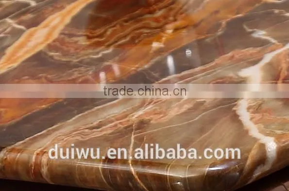 Modern natural coffee color marble korean dining table stainless steel legs