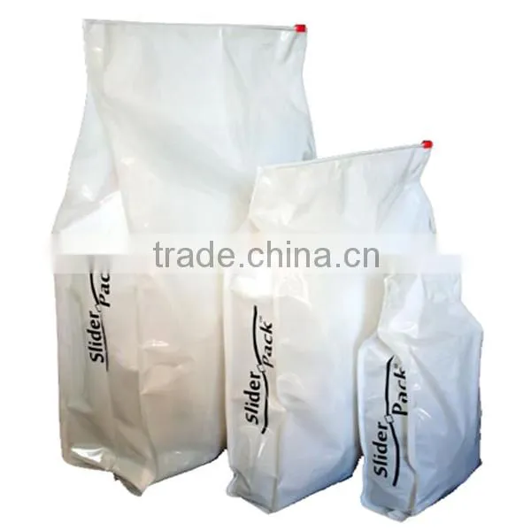 Slider zipper transparent side gusset flat bottom pouch