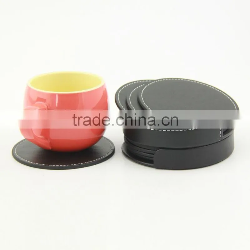 Blank black PU leather coaster set