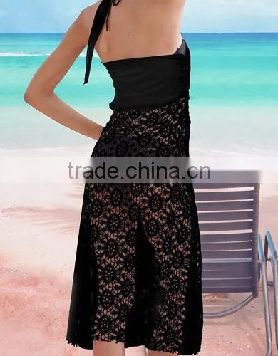 New Fashion Women's Sexy Two Ways Wear Spaghetti Strap Sleeveless Hollow Out Loose Solid Lace Dress