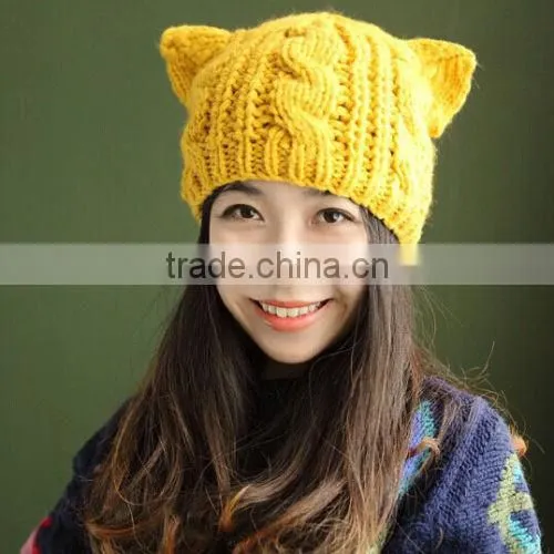 1x Braided Women Winter Warm Beanie Devil Horns Cat Ear Crochet Knit Ski Cap Hat