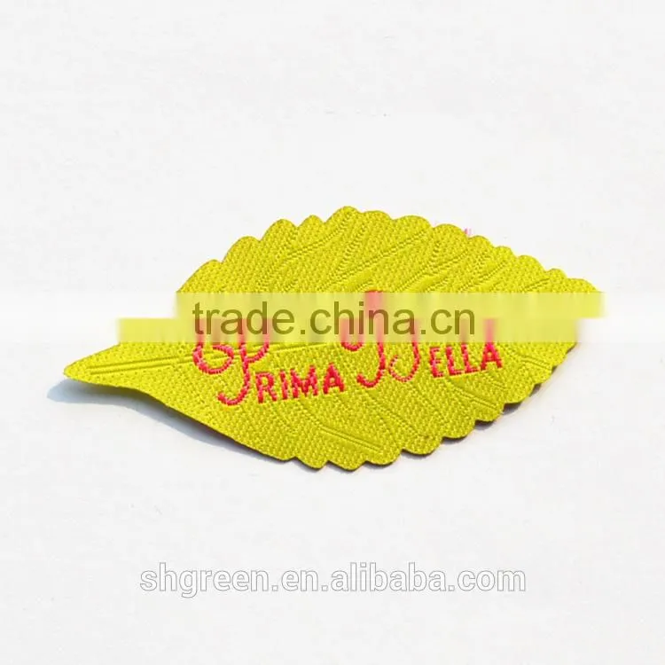 Dark brown basis shiny golden metallic thread logo woven patches