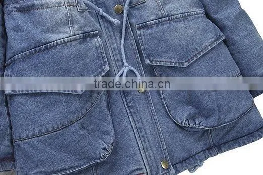 Top Design Women's Fur Hooded Denim Jacket Jeans Coat