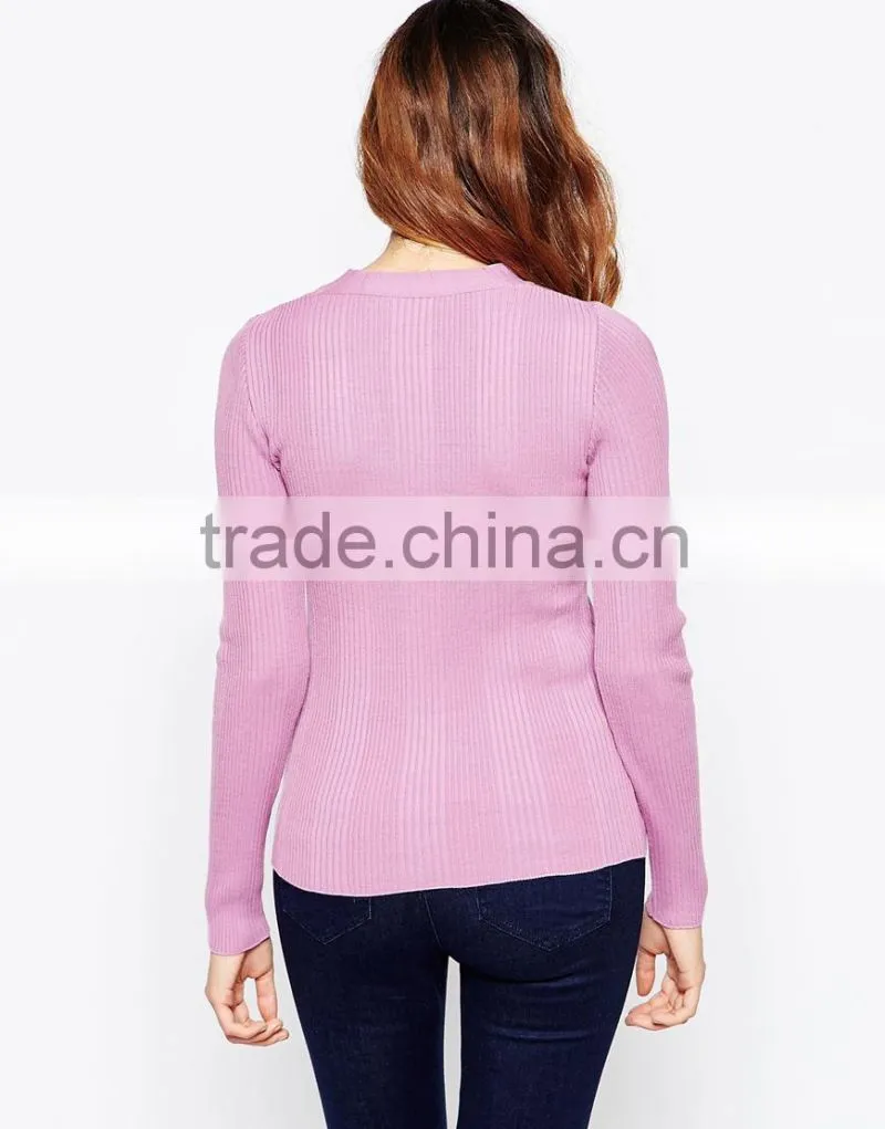 Deep V sweater sweater women v neck thin sweater pink casual v neck tight sweater