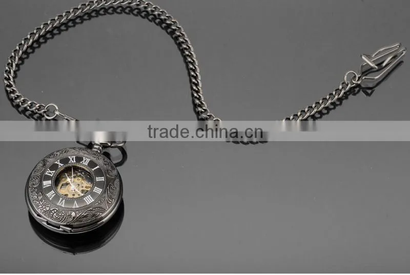 Antique Transparent Skeleton Necklace Mechanical Pocket Watch